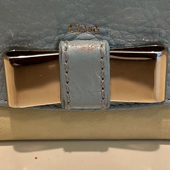 Chloe Calfskin Lily Continental Long Wallet Colorblock Blue Cream And Silver Bow - Picture 2 of 11